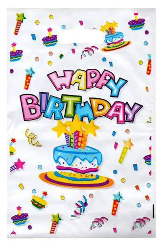 Кликните для увеличения изображения Пакет дитячий (маленький) Happy Birthday торт на білому 16*25 см (10шт/уп)