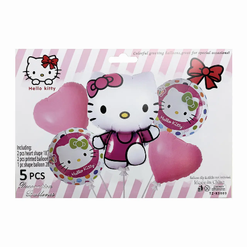 Кликните для увеличения изображения Набір кульок фольгованих Hello Kitty 5 шт (Китай) (в інд. уп.)