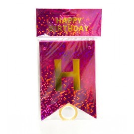 Перейти на страницу товара Гирлянда буквы Happy Birthday фуксия голограмма