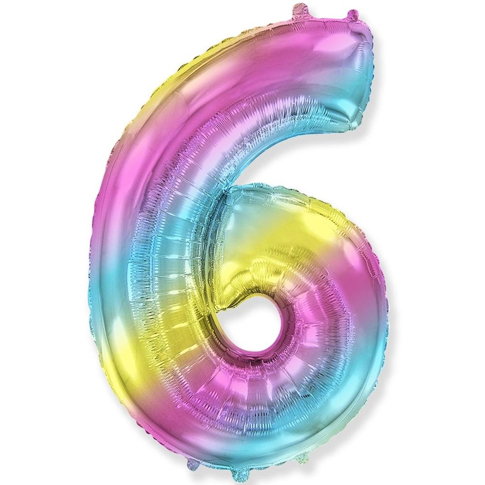 Кликните для увеличения изображения Фольга Градиент радуга цифра 6 (Flexmetal) (в инд.уп)