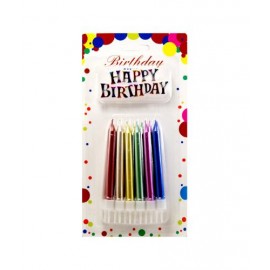 Свічки для торту Великі товсті Асорті Металік + Напис Happy Birthday (12 шт)