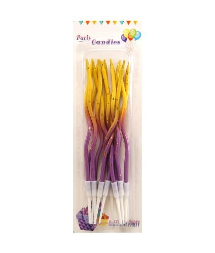 Свічки виті омбре Жовто-Лавандове з золотими краплями (12 шт)