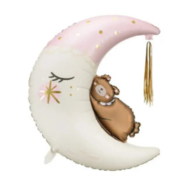 Фольгована фігура велика Ведмедик на рожевому місяці PartyDeco