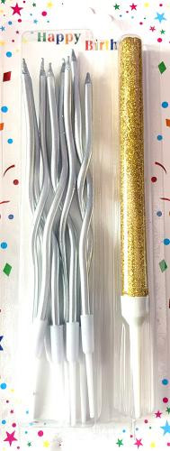 Свічки виті Срібні+феєрверк (8 шт)