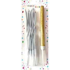 Свічки виті Срібні+феєрверк (8 шт)