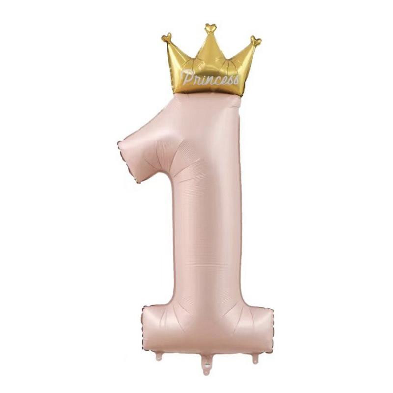 Фольга цифра 1 рожева з короною Princess в інд.упаковці (Китай)