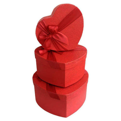 Набір подарункових коробок у формі Серця з червоним бантиком (3 шт/компл.)