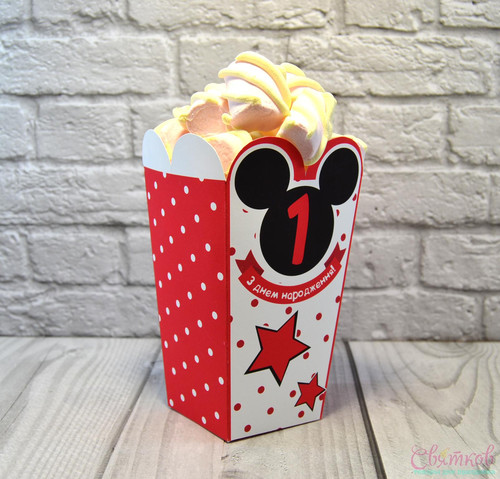 Именная коробочка для сладостей и попкорна Микки Маус