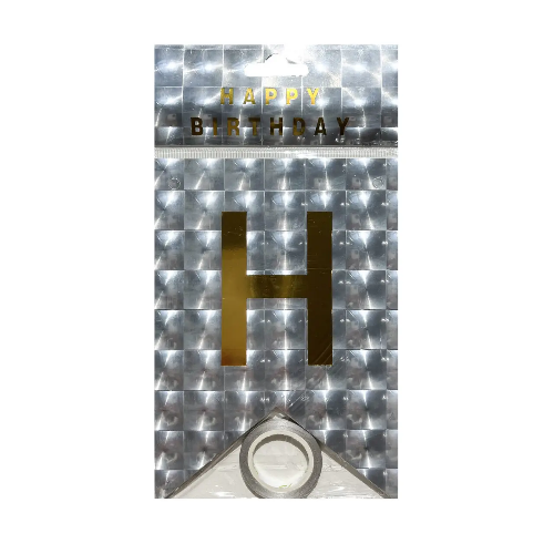 Гірлянда літери Happy Birthday Срібло Голограма квадрат