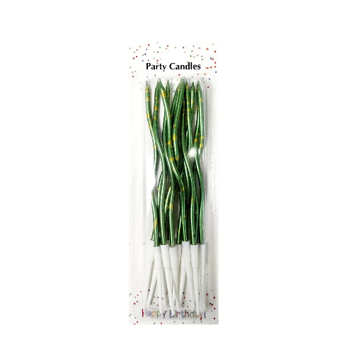 Свічки виті Зелені з золотими краплями (12 шт)