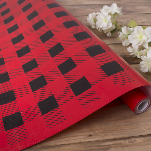 Папір подарунковий однотонний червоний в клітинку 70см*10м