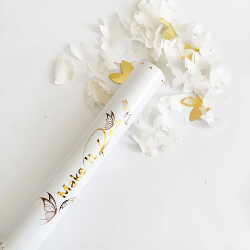 Хлопавка пневматична 40 см (З білими та золотими метеликами)