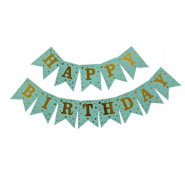 Гірлянда літери Happy Birthday м'ятна з золотими зірками