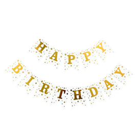 Гірлянда літери Happy Birthday біла з золотими зірками