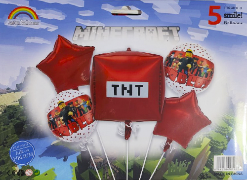 Набір кульок фольгованих Майнкрафт Динаміт 5 шт (Китай) (в інд. уп.)