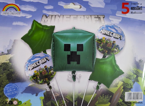 Набір кульок фольгованих Майнкрафт Кріпер 5 шт (Китай) (в інд. уп.)