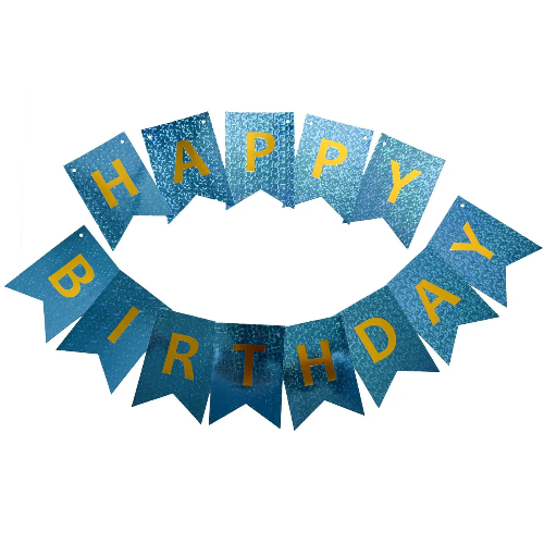 Гірлянда літери Happy Birthday блакитна голограмма