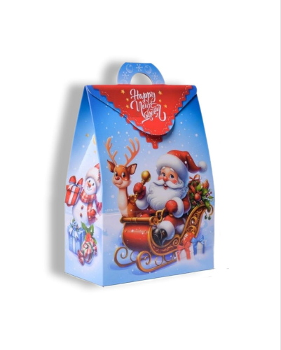 Новорічна коробка для цукерок 600-700г (Санта на санчатах)