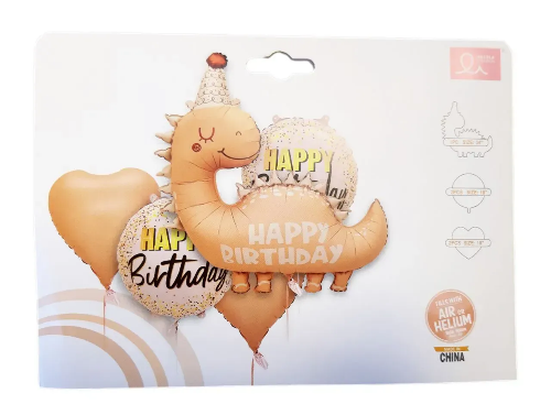 Набір кульок фольгованих Дино Happy birthday 5шт (Китай) (в інд. уп.)