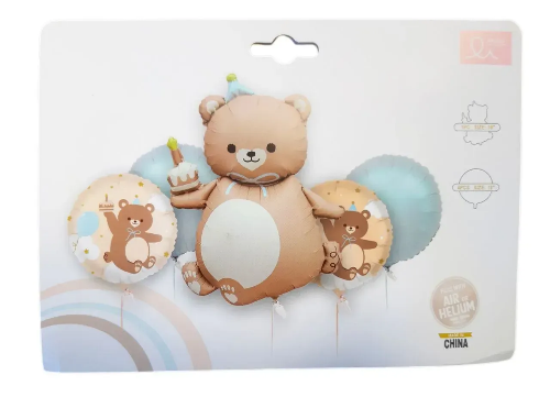 Набір кульок фольгованих Ведмедик бежевий 5шт (Китай) (в інд. уп.)