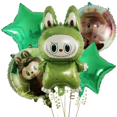 Набір кульок фольгованих Лабубу оливкова 5шт (Китай) (в інд. уп.)