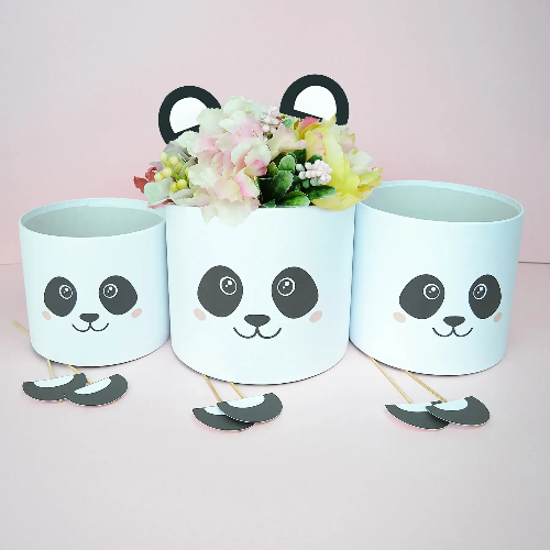 Капелюшна коробка з вушками Пандочка біла (Маленька D16)