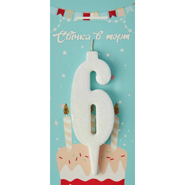 Перейти на страницу товара Свеча Цифра 6 (белая- блеск)