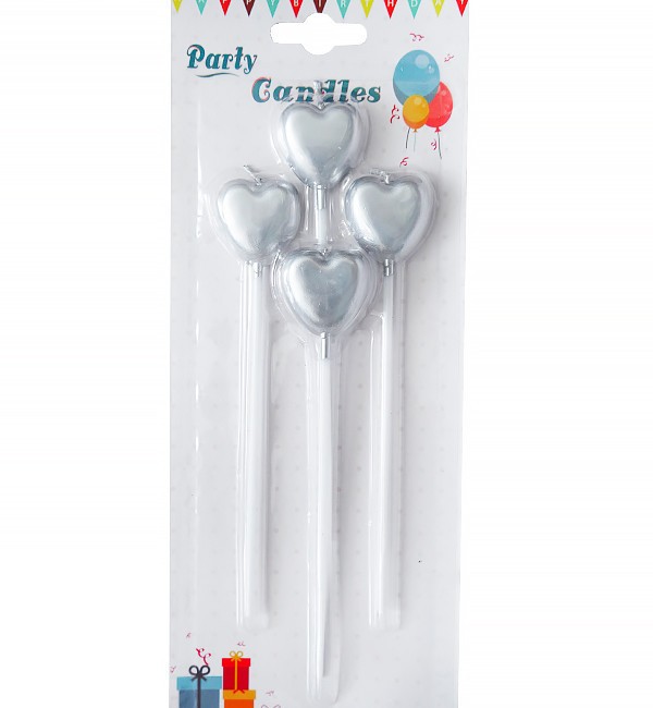 Свічки для торту серце (Срібло)