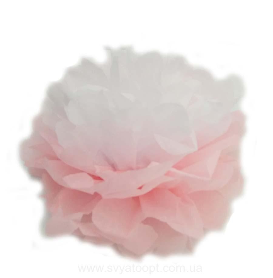 Помпон двухцветный Белый-Розовый 15 см