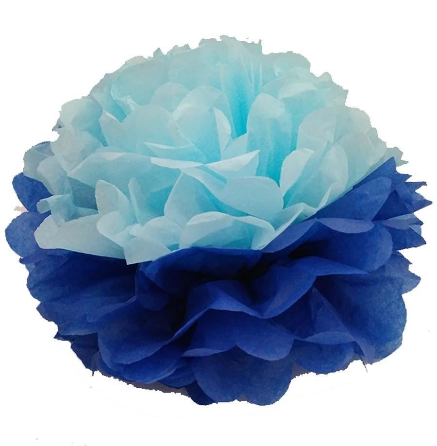 Помпон двухцветный голубая-синяя 15 см