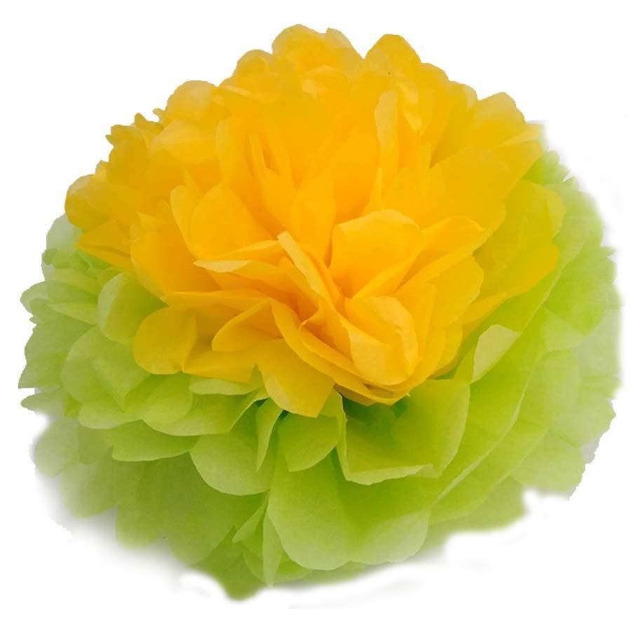 Помпон двухцветный салатово-желтый 15 см