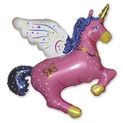 Фольга фигура большая Розовый единорог с крыльями Flexmetal (в инд. уп.)
