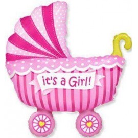 Фольга фигура большая Коляска детская розовая Flexmetal (в инд. уп.)