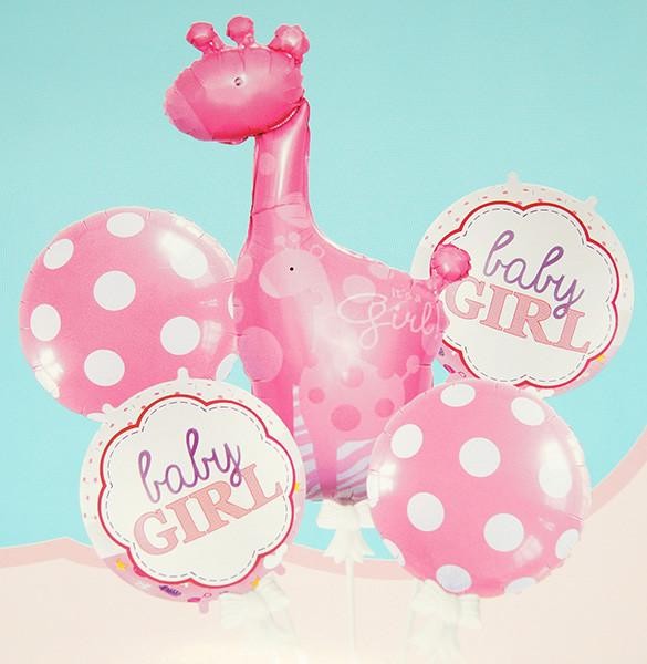 Набір кульок фольгованих Жираф Baby girl (рожевий) 5 шт (Китай) (в індив. упаковці)