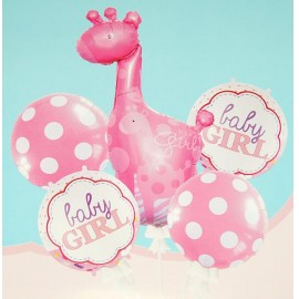 Набор шариков фольгированных Жираф Baby girl (розовый) 5 шт (Китай)
