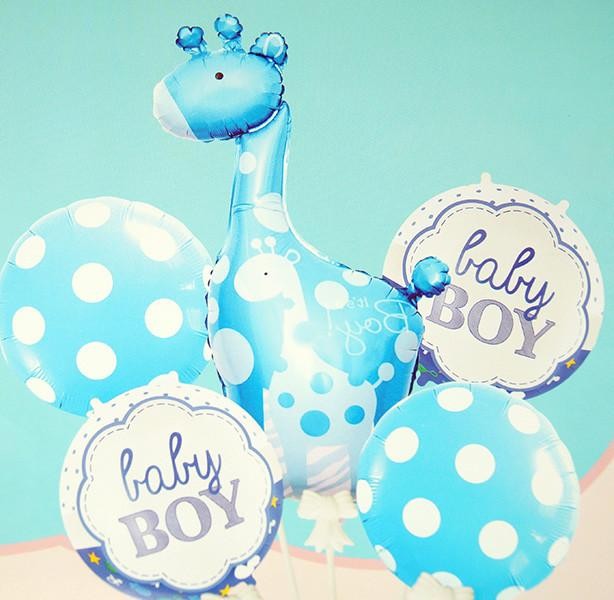 Набір кульок фольгованих Жираф Baby boy (Блакитний) 5 шт (Китай) (в індив. упаковці)