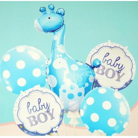 Набор шариков фольгированных Жираф Baby boy (голубой) 5 шт (Китай)