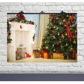 Плакат для праздника Рождественская елка и камин 75х120 см